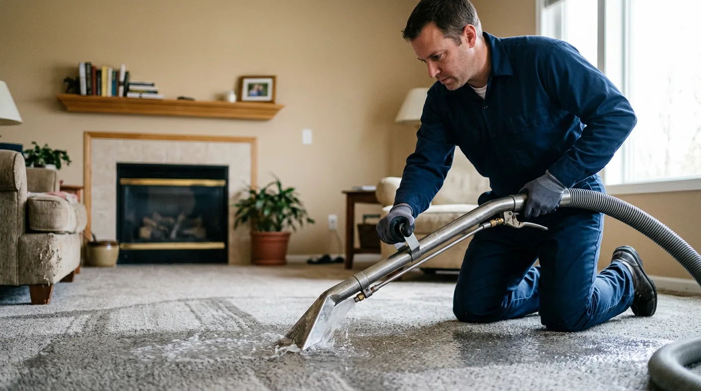 Water damage restoration technician working near Sturbridge, MA